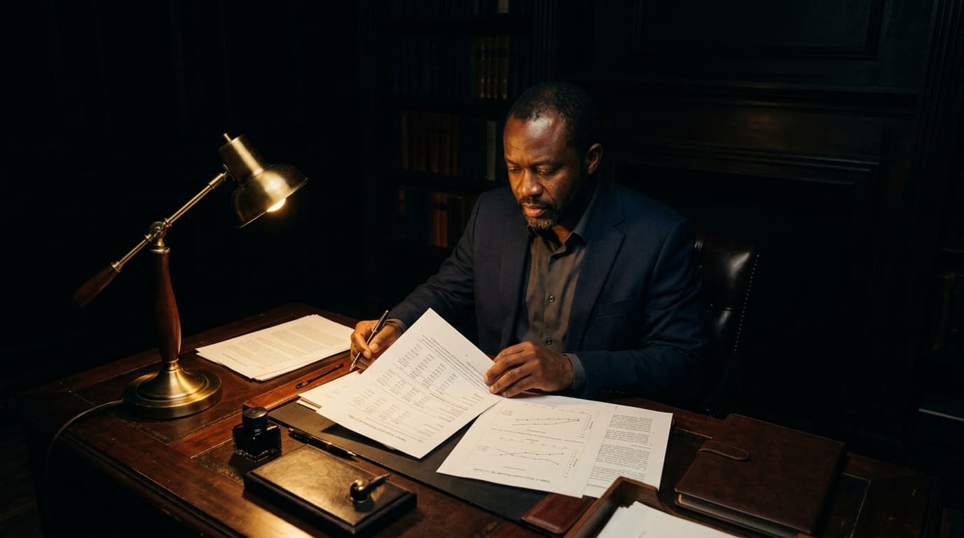Professional academic researcher working at desk
