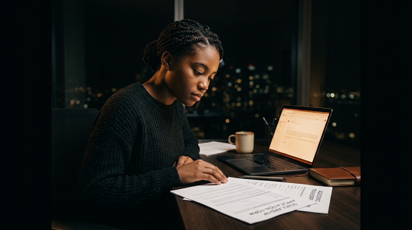 Student preparing scholarship application